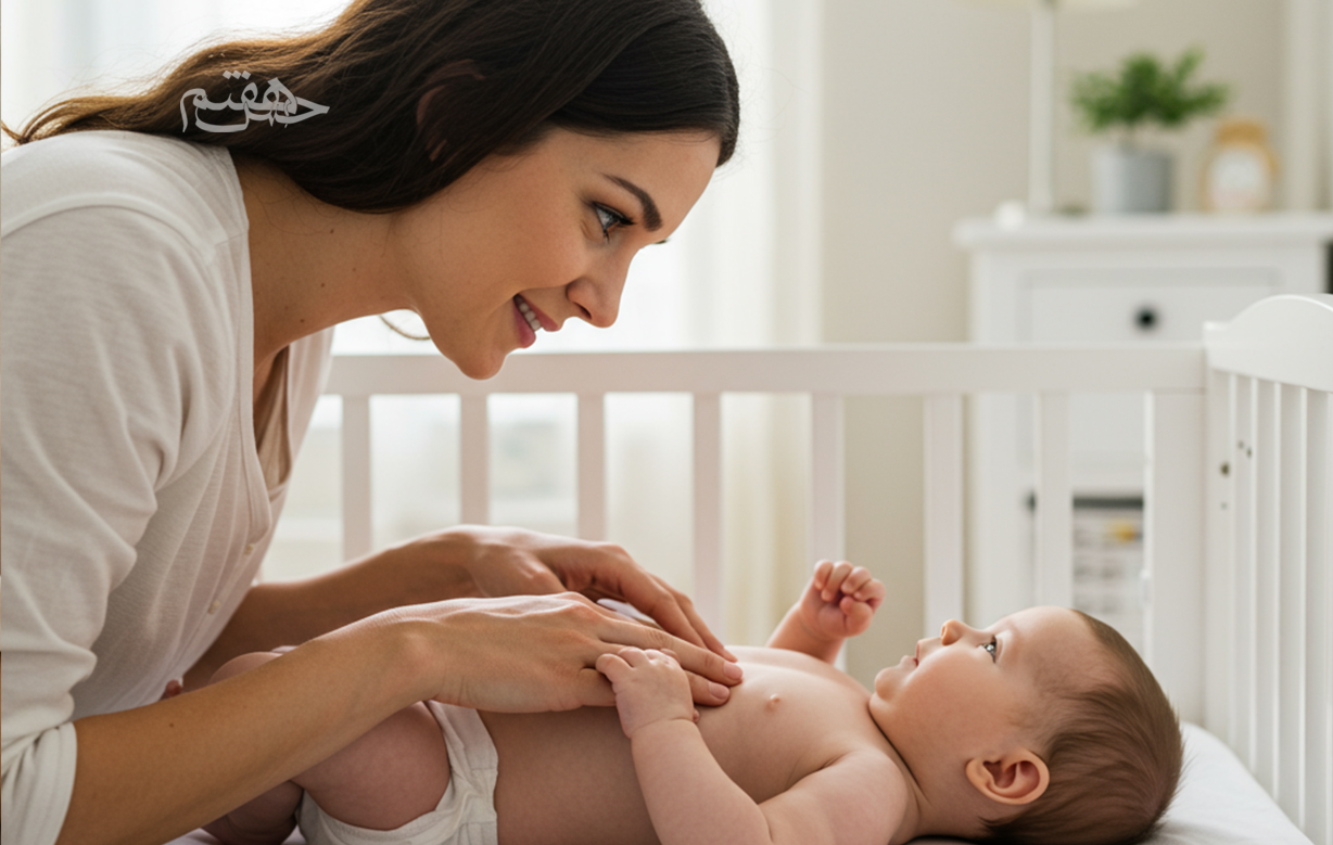 مادر در حال ماساژ دادن فرزند خود است